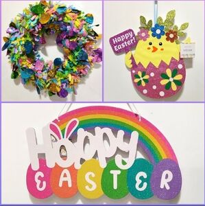 Easter Wreath Hanging Door Signs Happy Easter Eggs Decorations